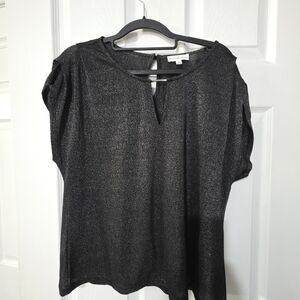 Gray Relaxed Cut Out Short Sleeve Blouse